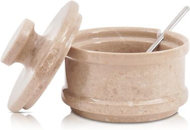 Radical marble salt cellar with lid and spoon, 8.9 cm, handmade, kitchen table decoration, spice jars and spice containers, ideal salt container.