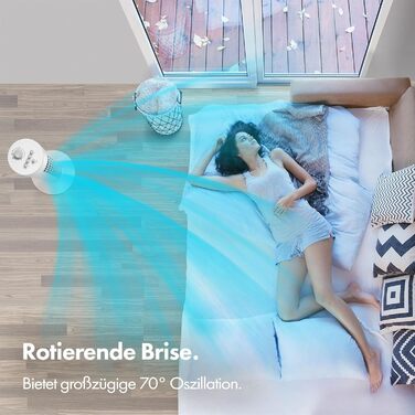 VonHaus Турельний вентилятор 102 см, Електричний підлоговий вентилятор з WiFi, Розумне керування Alexa/Google Home, Пульт ДУ, Таймер 12 год, Обертання 70°, для дому та офісу (Білий)