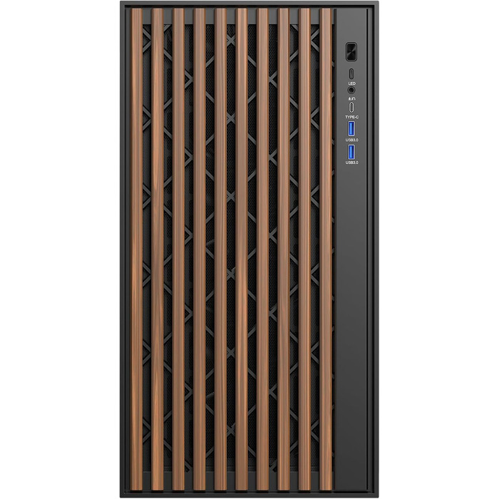Ігровий корпус Itek Woody Gaming Tower ATX, 3x14см вентилятори, USB 3.0, Type-C, дерев'яна передня панель, загартоване скло, чорний