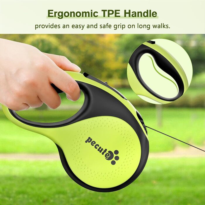 Рулетка для собак Pecute 8м, 50 кг, зелена, антизаплутування, швидке гальмування