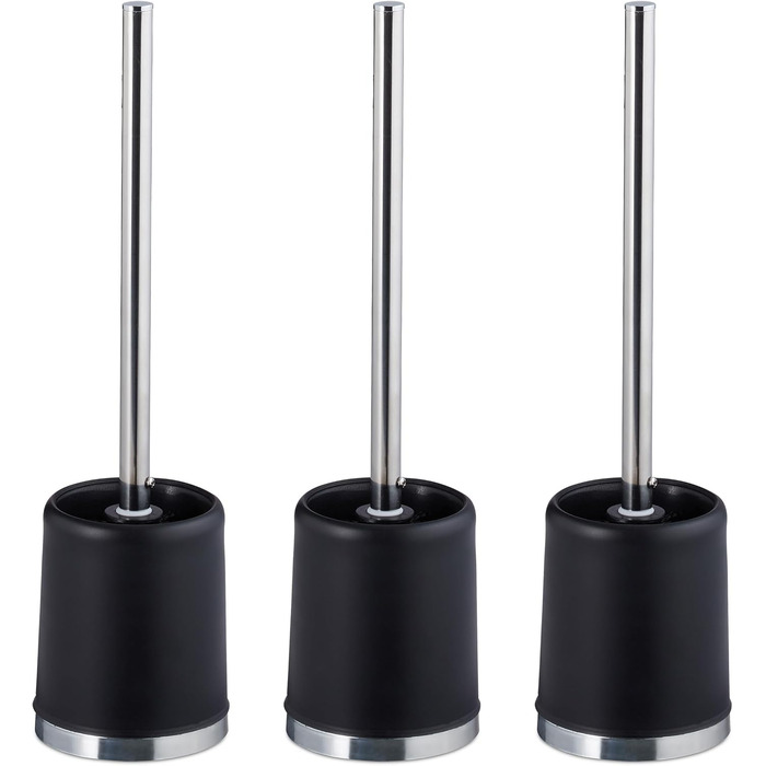 Набір з 3 універсальних щіток для унітазу Relaxdays з тримачем, знімний насаджувач, Ø 7 см, чорний