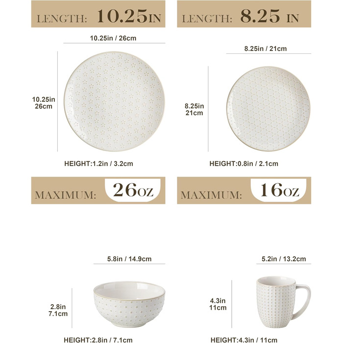 Набір кавових чашок з блюдцем MALACASA, 8 предметів, на 4 персони, керамічний сервіз, об'єм 180 мл, для кави, чаю, десертів, бежевий