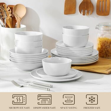 MALACASA Набір посуду Tafelservice 6 Personen, 18-Piece Porcelain Dinnerware Set White, Серія LEXI (білий, 48 предметів)