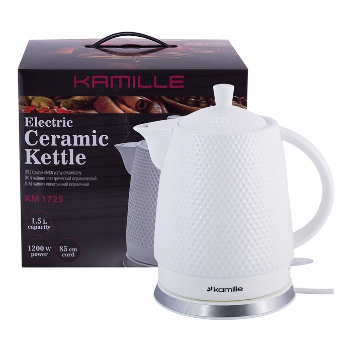 Електричний чайник Kamille KM1725, 1200 Вт, 1,5 л, білий