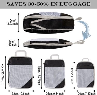 Органайзери для валізи Packing Cubes, набір 3 шт. (74 л) - Чорний