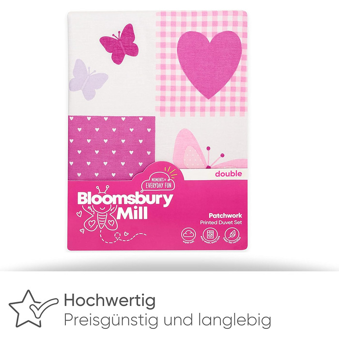 Дитяча постільна білизна Bloomsbury Mill 135x200 - Комплект постільної білизни для дівчаток з принцесами та весельками - Рожево-ліловий комплект для односпального ліжка (200x200 см, Патчворк)
