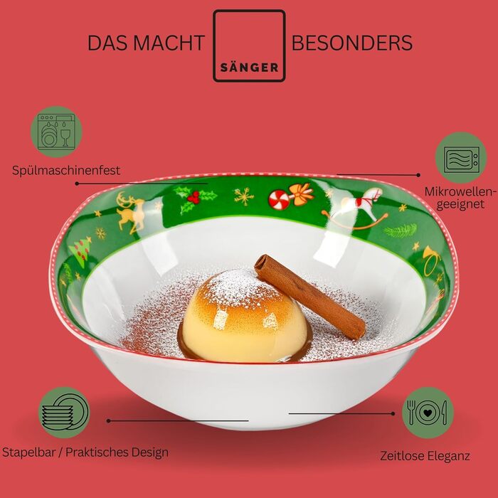 SÄNGER Tafelservice Bilgola: 18-Piece Porzellan Geschirr Set für 6 Personen | PREMIUM COLLECTION (Design Nussknacker)