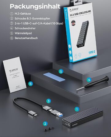 Зовнішній корпус (кейс) ORICO M.2 NVMe SSD USB-C 3.2 Gen2 10Gbps для PCIe M-Key/M+B Key (2230/2242/2260/2280), з підтримкою UASP
