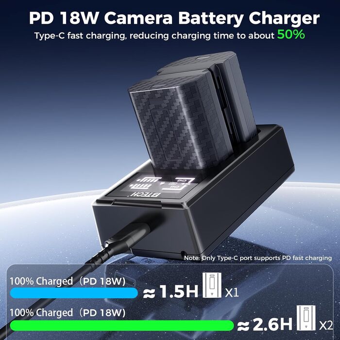 Акумулятор BTECH NP-FZ100 2600mAh (2 шт.) з USB-зарядним пристроєм для камер Sony з акумулятором NP-FZ100