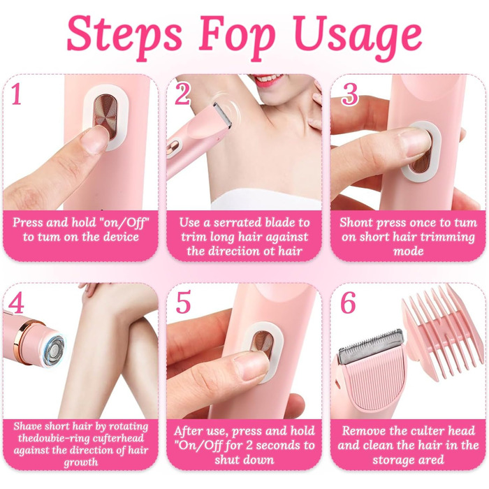 Електричний жіночий триммер Silky Splash 2-в-1 для бікіні та тіла, водонепроникний, USB, рожевий