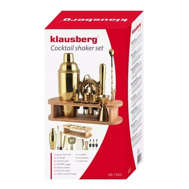 Барменський набір Klausberg, золотий, 16 предметів, з бамбуковим стійком