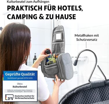 Чоловічий та жіночий туалетний аксесуар Obics, 8L, чорний, XL - сумочка для туалетних речей з дзеркалом та сумкою для подорожей, велика косметичка для активного відпочинку та подарунок з 10 відділеннями для кемпінгу та подорожей (сірий)