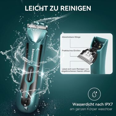 Електричний тример для тіла чоловічий Kensen з LED-підсвічуванням, водонепроникний IPX7, 100 хвилин роботи, зелений