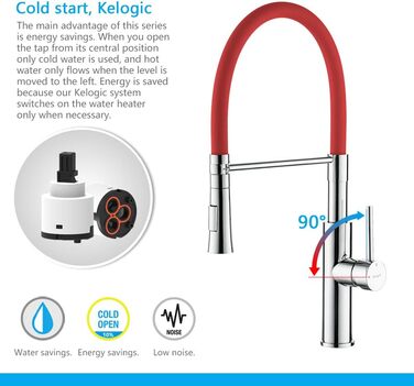 Кухонний змішувач Ibergrif з душем, гнучкий вилив, червоний