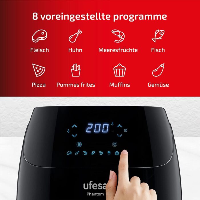 Фритюрниця Ufesa Phantom AF5000 з гарячим повітрям, 5л, з Wi-Fi, LED-дисплеєм, 1500W, ексклюзив Amazon