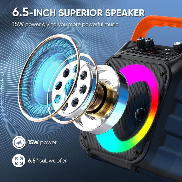 Wowstar Караоке Машина з 2 Бездротовими Мікрофонами, Портативна Bluetooth Колонка з Світловим Ефектом, Підтримка TF/USB, FM, Запис, AUX, TWS для Вечірок, Днів Народження (Помаранчевий)
