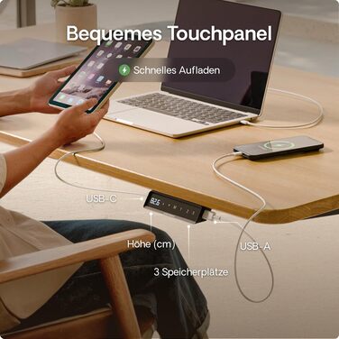 Регульований стіл Desktronic HomePro 160x80 см – електричний з USB-портами, чорний + масив дуба