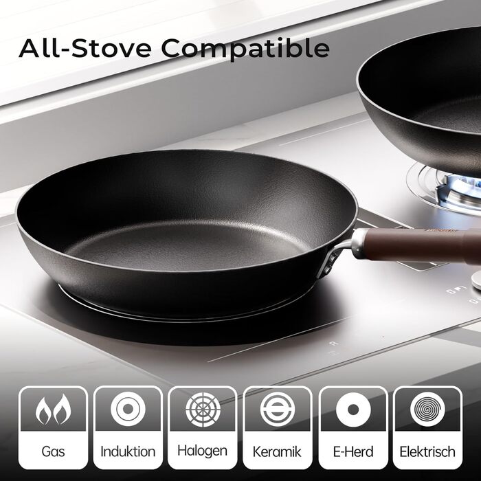 Сковорода з вуглецевої сталі 28 см, антипригарна, з бакелітовою ручкою, без PFOA, для приготування їжі, кемпінгу, професійного використання