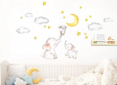 Little Deco Wall Sticker Baby Room Elephant and Rabbit with Moon and Stars I 163 x 95 cm (W x H) I Kids Pictures Decoration Children's Room Sticker Girl Sticker Boy Sticker DL463