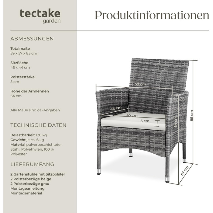 Tectake 2-Piece Poly Rattan Garden Chair Set