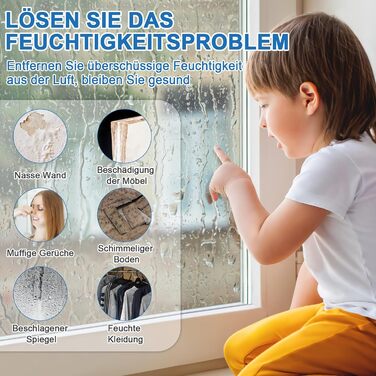 Електричний осушувач повітря 9л/24г, тихий, з дитячим замком та захистом від переливу, автоматичний перезапуск, для спальні, ванної, підвалу та пральні