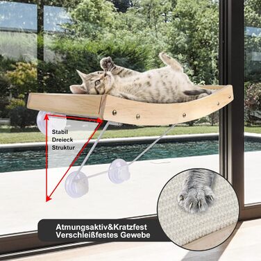 Zonema ZNM Cat Window Perches - Cat Hammock Sisal, Solid Wood Frame, Cat Bed Window with Strong Suction Cups, Cat Hanging Bed Window, Space-Saving Design, Holds up to 18KG