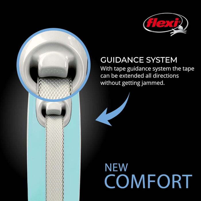 Висувна собача повідка FLEXI New Comfort, 5 м, розмір S, для собак до 15 кг, сіра/блакитна