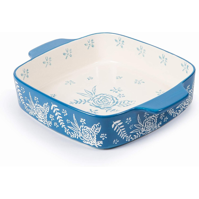 Wisenvoy Backform Ceramic Brownie Pan 9x9 Baking Dish Casserole Dish Lasagna Pan Square Rose Dish Pan Bakeware Sets Blue
