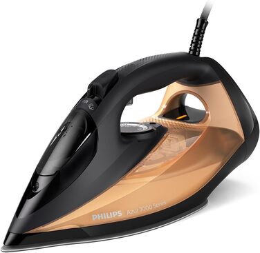 Philips 7000 Series Steam Iron, Constant Steam Power of 50 g/min, Steam Boost of 250 g, SteamGlide Elite Soleplate, Automatic Safety Shut-off (DST7040/80) 250 g Steam Boost 50 g Continuous Steam Black/Gold