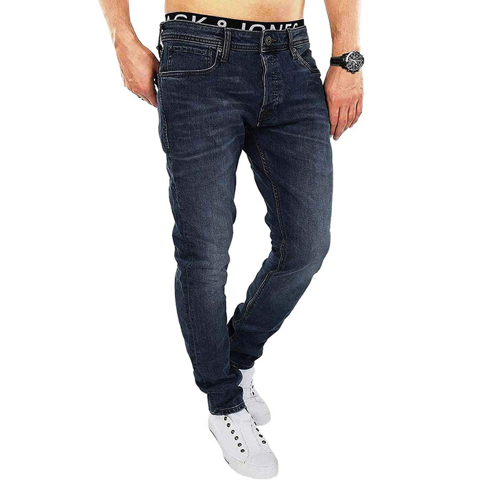 Джинси чоловічі JACK & JONES Tim Original Agi 010 Slim Straight, темно-синій денім, стрейч, бавовна, спортивний крій
