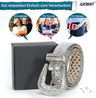 Жіночий ремінь LEACOOLKEY в стилі вестерн, з шипами та пряжкою, PU шкіра, сріблястий (L)