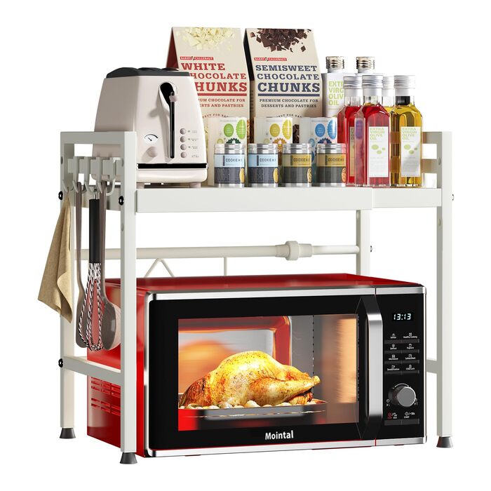 Регульована підставка для мікрохвильової печі, 2-рівнева, розширювана, з вуглецевої сталі, з 8 гачками, для кухні