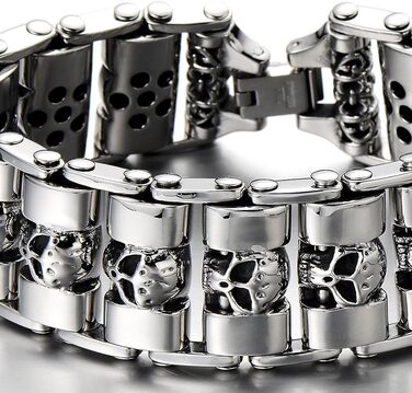 Чоловічий браслет COOLSTEELANDBEYOND з черепом, нержавіюча сталь, срібно-чорний, полірована двоколірна модель