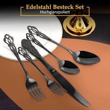 Набір столових приборів 20 предметів, чорний, нержавіюча сталь, Vintage Palast - для 4 осіб, полірований, для посудомийної машини