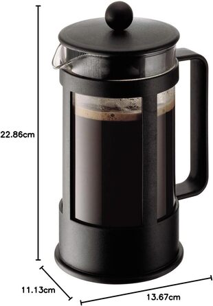Bodum Kenya Френч-прес для кави - 1л, 8 чашок, з боросилікатного скла та нержавіючої сталі, миється в посудомийній машині, Made in Portugal, чорний