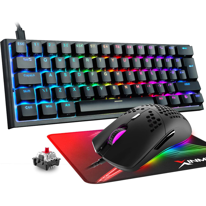 Ігрова комбінація клавіатури та миші MAGIC-REFINER: механічна клавіатура 62 клавіші, RGB-підсвітка, миша 12000 DPI, USB-C, для PC/Mac/Win (червоний перемикач)