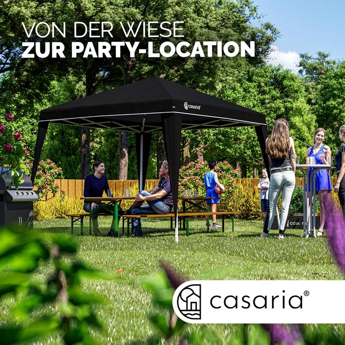 CASARIA® Capri Pavilion 3x3m Pop-Up UV Protection 50+ Waterproof Winter-Proof with Bag Foldable Stable Camping Garden Pop-Up Pavilion Party Tent (Black)