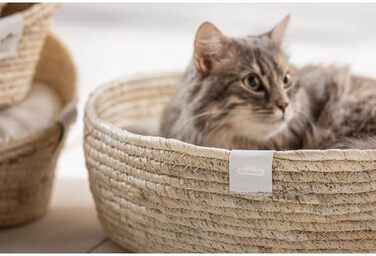 Кругле ліжко для тварин Dehner Premium Lovely Kuschelbett, діаметр 45 см, висота 13 см, натуральні матеріали/плюш, білий/бежевий колір