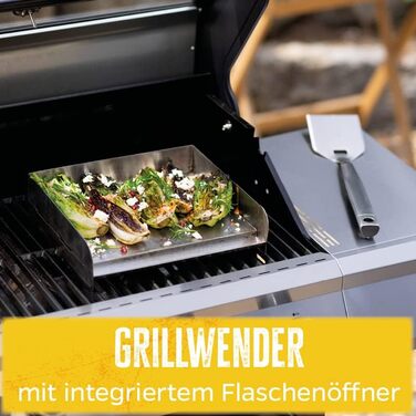 Преміум набір інструментів для барбекю Grillfürst з нержавіючої сталі, 3 предмети: щипці, лопатка, вилка, з петлями для підвішування, подарункова упаковка