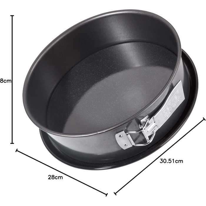 Zenker Springform Ø 28 cm DELUXE, Spring pan with enamel-sealed flat bottom and steel drip guard, round cake pan with extra-high rim (Color: Metallic Black), Quantity: 1 piece