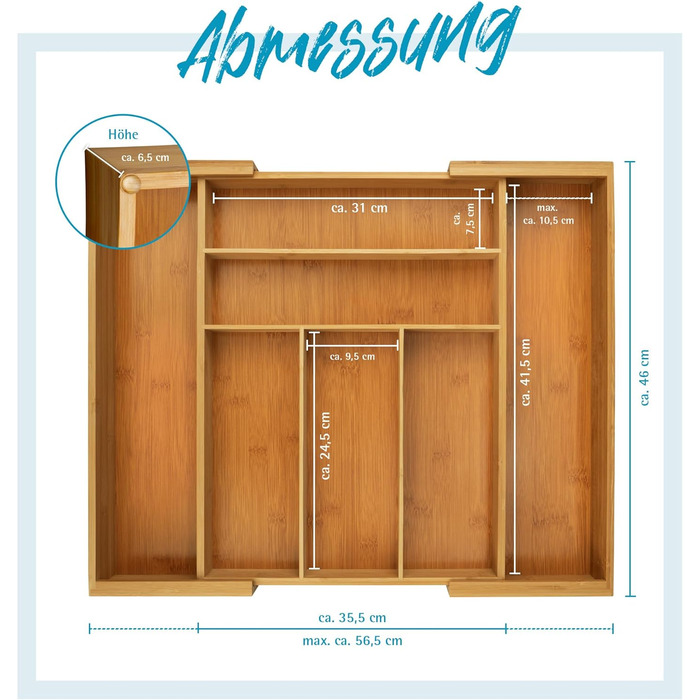 Органайзер для столових приборів Gräwe з бамбука для кухонних шухляд, змінний, розсувний (36.5-56.5 см)