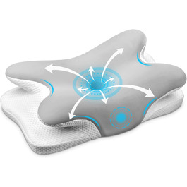 Подушка для шиї Ehomfory з Memory Foam, ергономічна для сну на боці, спині та животі, 67x37x9/12 см (Срібляста)