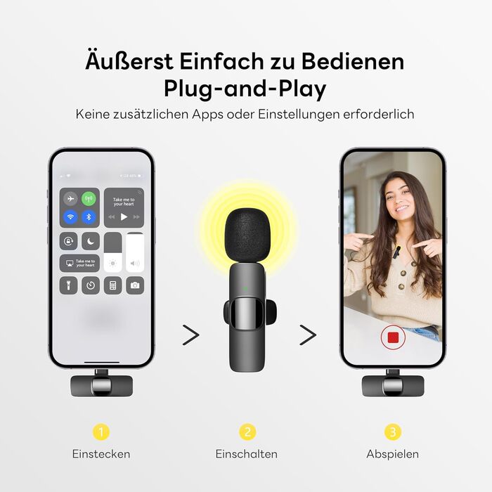 Бездротовий петличний мікрофон Qhot для iPhone, YouTube, TikTok, Vlog. Чорний