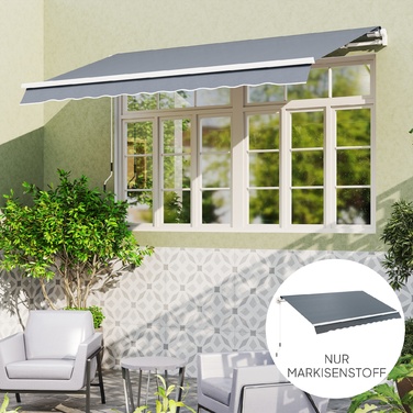 Outsunny Awning Canopy Fabric with Flounce, Water-Repellent Replacement Fabric for 4 x 3 m Awnings, Awning Fabric, Sunshade for Garden, Balcony, Yard, Grey | Aosom