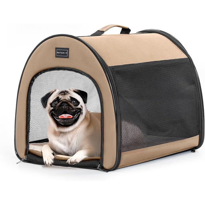 Складана переноска для собак Petfit, Khaki, S - дихаюча переноска-будка для малих собак та котів