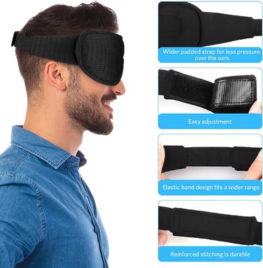 Маска для сну RIWISLL: 3D-контурна, повністю блокує світло, з регульованим ремінцем, чорна