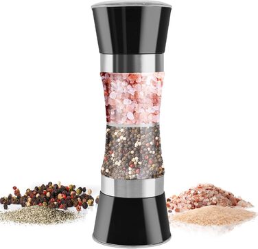 Мельниця для солі та перцю 2-в-1 Cyiecw, ручна, з регулюванням, нержавіюча сталь, для перцю та солі (чорна)