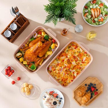 Форма для запікання MALACASA Serie TARA, 4.5л, кераміка, рожева, 35*23.8 см | Для лазаньї, тірамісу та запіканок