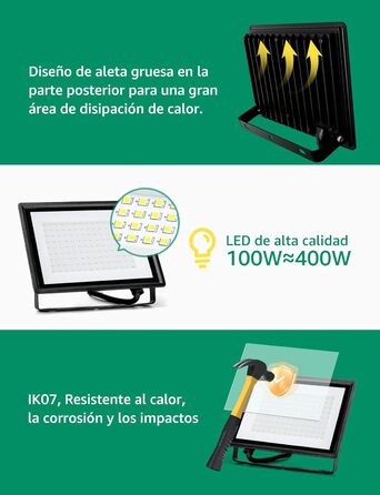 Aigostar LED Floodlight Outdoor Indoor 100W 8700LM Cool White 6500K LED Spotlight Floodlight IP65 Waterproof LED Outdoor Spotlight for Bright Garden Garage Sports Field Yard Floodlight