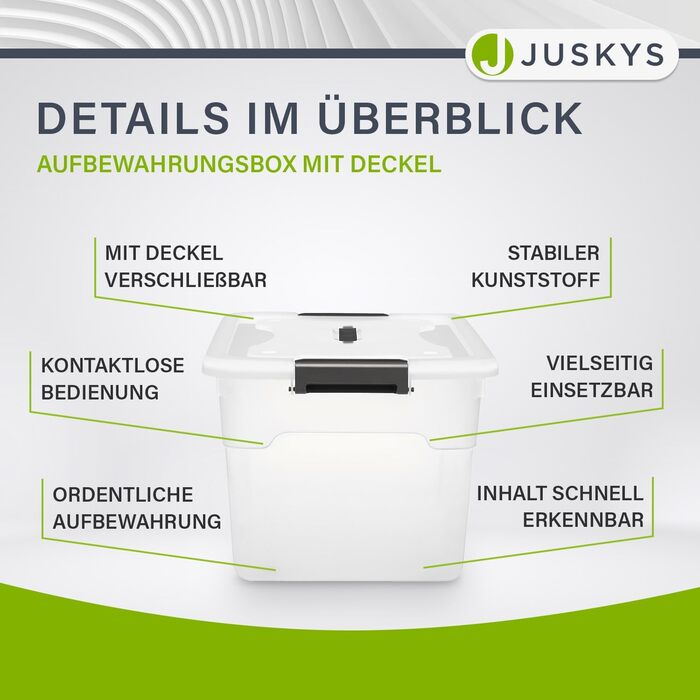 Juskys Storage Box with Lid - Set of 4 Plastic Boxes 45L - Large Box, Stackable, Transparent - Storage Organization System Storage Boxes (Set of 4 - 30 Liters)